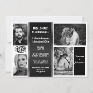 Invitation Moderne élégant noir blanc 4 photo couples douche