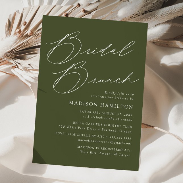 Invitation Moderne Elegant Olive Green Fête des mariées Brunc (Créateur téléchargé)