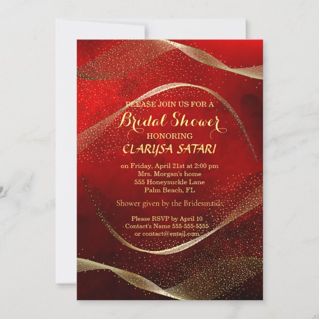 Invitation Moderne, élégant Or et Fête des mariées rouge (Devant)