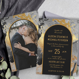 Invitation Moderne élégant or noir abstrait mariage PHOTO
