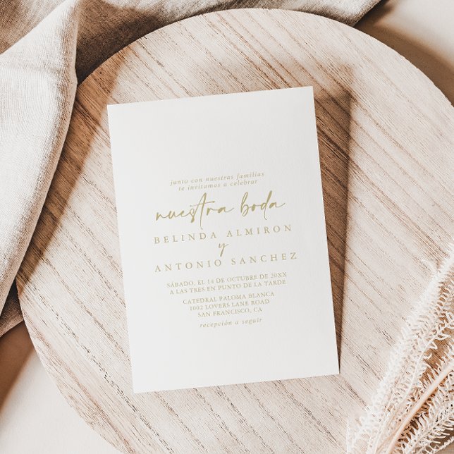 Invitation Moderne Elegant or Nuestra Boda Mariage (Créateur téléchargé)