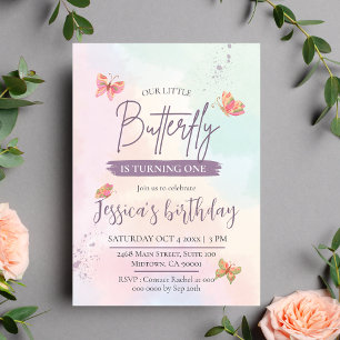 Invitation Moderne élégant papillon mignon thème 1er annivers