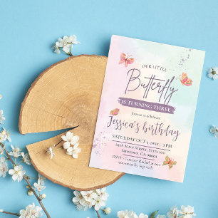 Invitation Moderne élégant papillon mignon thème 3e anniversa