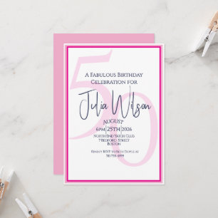 Invitation Moderne Élégant Rose Blanc 50 Anniversaire Fabuleu