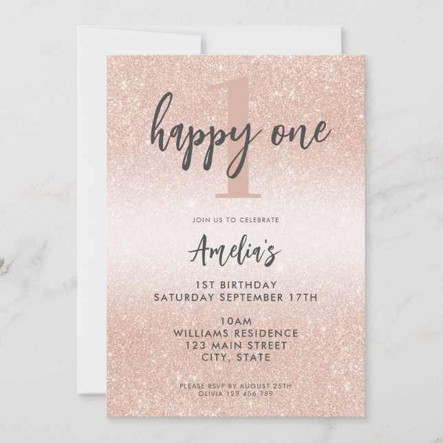 Invitation Moderne Elegant Rose Gold 1er anniversaire (Devant)