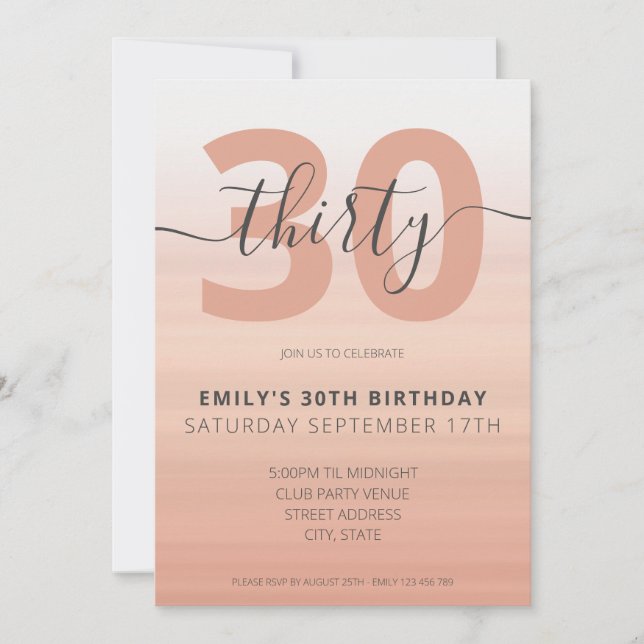 Invitation Moderne Elégant Rose Gold 30e anniversaire Invitat (Devant)