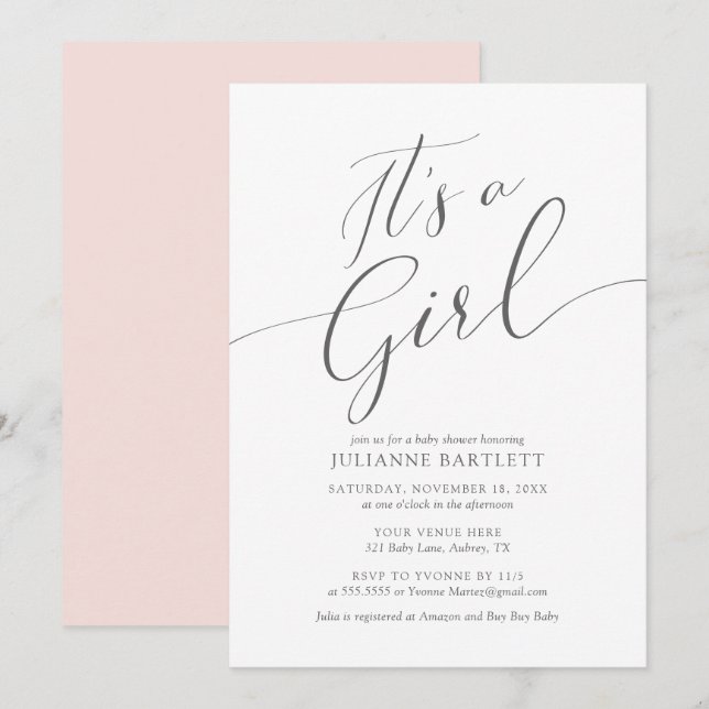 Invitation Moderne Elégant rose pâle C'est un Baby shower fil (Devant / Derrière)