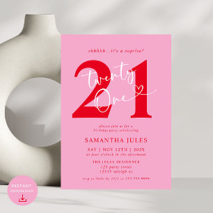 Invitation Moderne Elegant Rose Rouge 21ème anniversaire