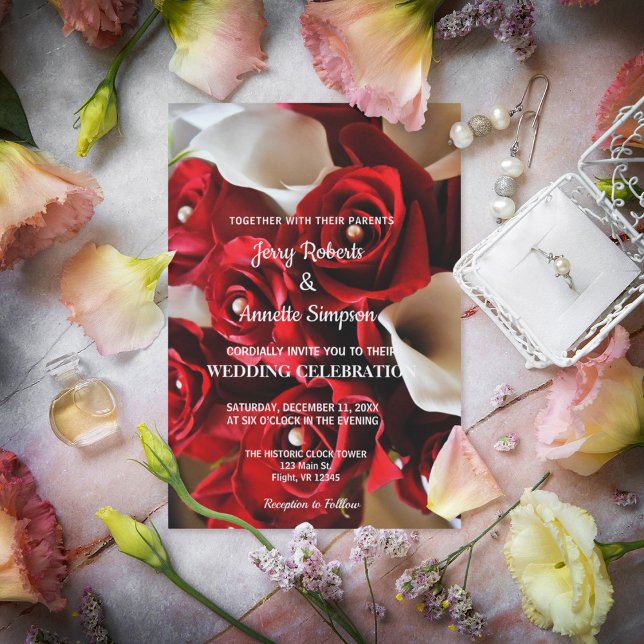 Invitation Moderne Elégant Rouge Blanc Floral Mariage Personn (Créateur téléchargé)