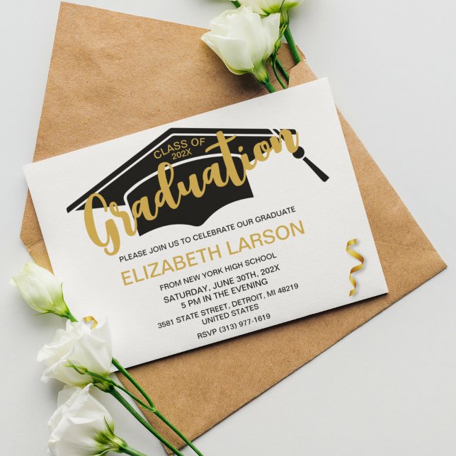 Invitation Moderne Elégant Senior Golden Black Graduation (Créateur téléchargé)