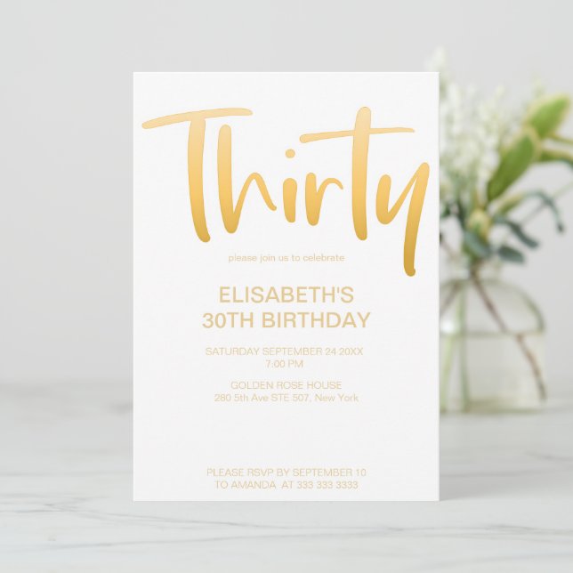 Invitation Moderne Elégant Simple Blanc 30E Anniversaire (Debout devant)