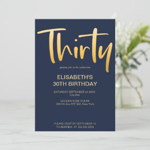 Invitation Moderne Elégant Simple Bleu 30e fête d'anniversair