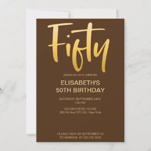 Invitation Moderne Elégant Simple Brown 50ème anniversaire fê