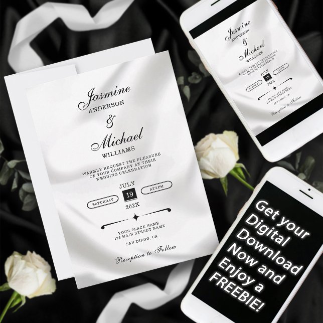 Invitation Moderne Elegant Simple Mariage noir et blanc (Créateur téléchargé)
