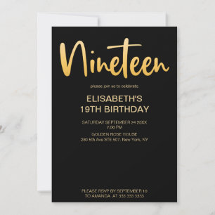 Invitation Moderne Elégant Simple Noir 19 Anniversaire