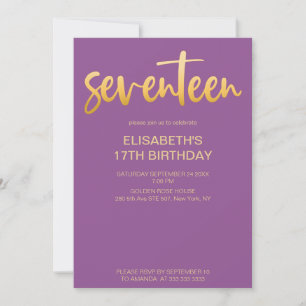 Invitation Moderne Élégant Simple Purple 17 Anniversaire