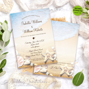 Invitation Moderne Elégant Tropical Beach Starfish Mariage