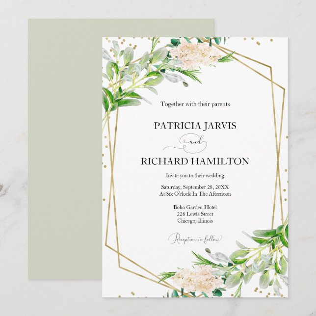 Invitation Moderne Elégant Verdure Mariage géométrique (Devant / Derrière)