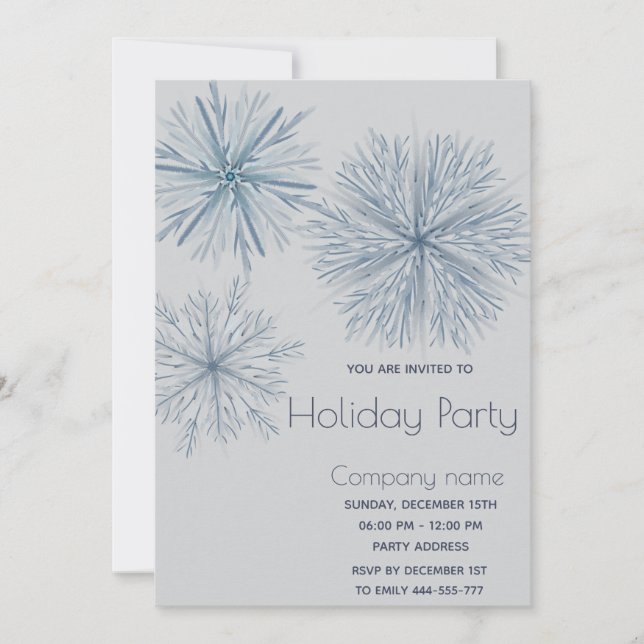 Invitation Moderne élégante aquarelle flocons de neige Fête d (Devant)