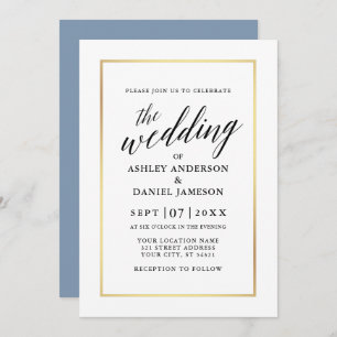 Invitation Moderne Élégante calligraphie Mariage Dusty Blue G