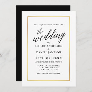Invitation Moderne Elégante Calligraphie Mariage Gold Frame