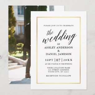Invitation Moderne Élégante calligraphie Mariage Gold Photo R