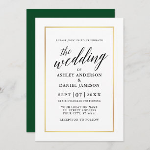 Invitation Moderne Élégante calligraphie Mariage Vert Or