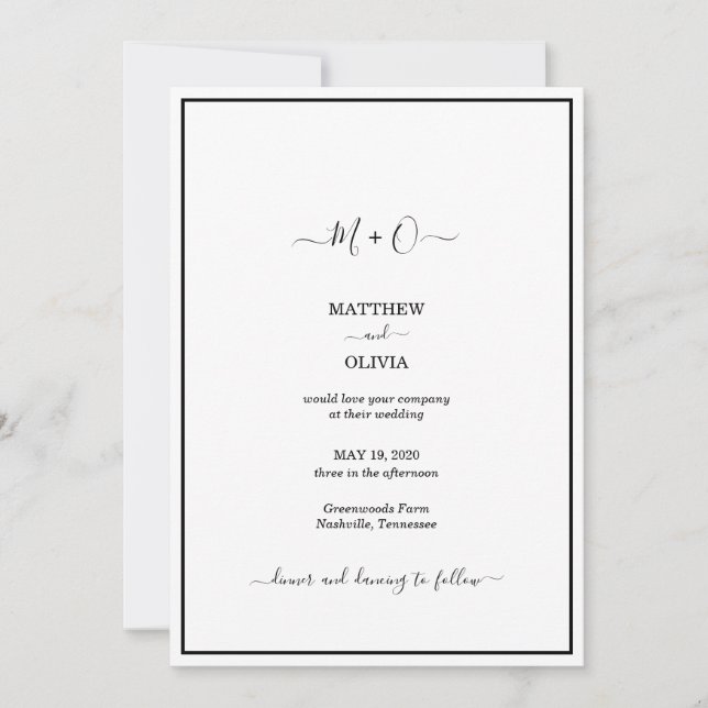 Invitation Moderne Élégante calligraphie Monogramme Mariage (Devant)