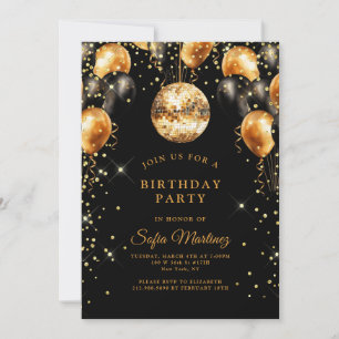 Invitation Moderne Élégante Fête d'anniversaire Noir Or 