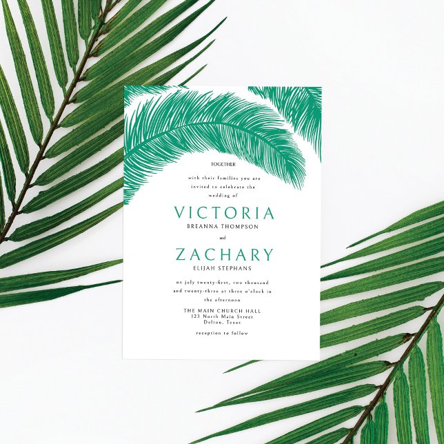 Invitation Moderne Emerald Green Palm Feuille Mariage (Créateur téléchargé)