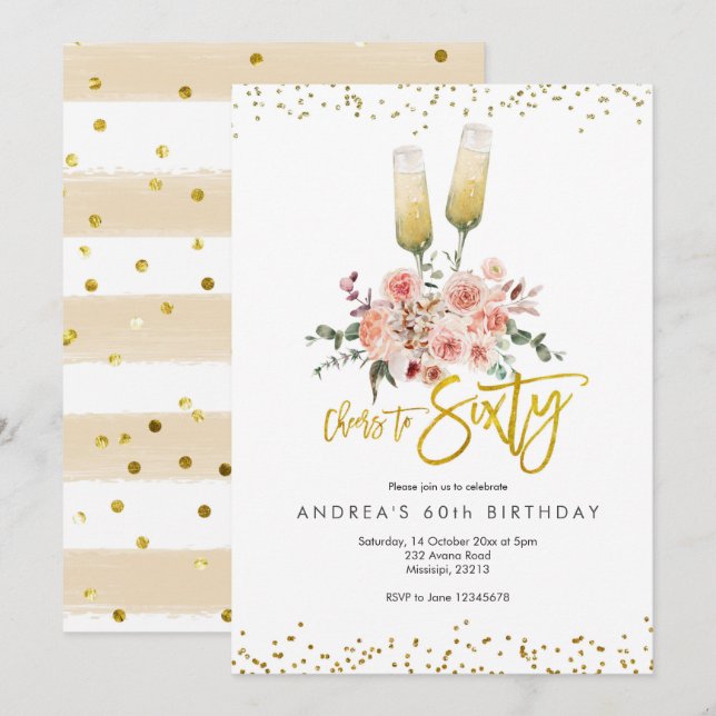 Invitation moderne en or pour les soixante ans (Devant / Derrière)