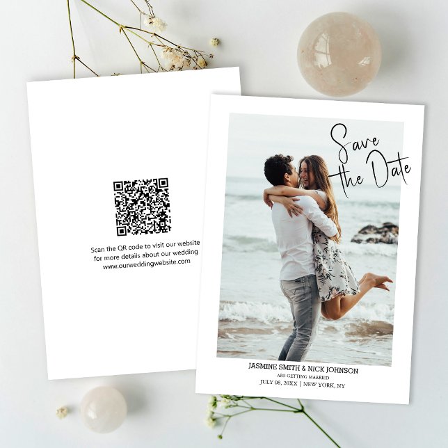 Invitation Moderne Enregistrer La Date QR Code Mariage Photo (Simplify your RSVP with our QR code save-the-date, adding an unforgettable touch to your special day)