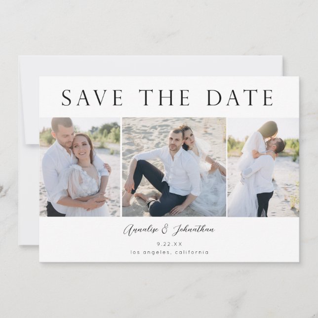 Invitation Moderne Enregistrer la Date Trois Photo V2 (Devant)