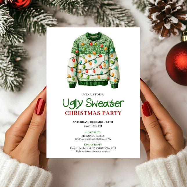 Invitation moderne et drôle de pull moche pour les (Modern Funny Ugly Sweater Holiday Invitation)