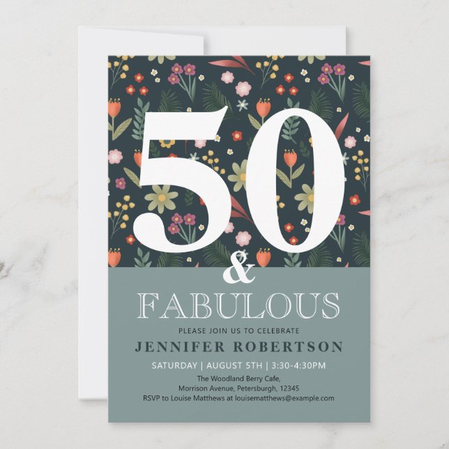Invitation Moderne et élégant 50 et fabuleux Birthday Invita (Devant)
