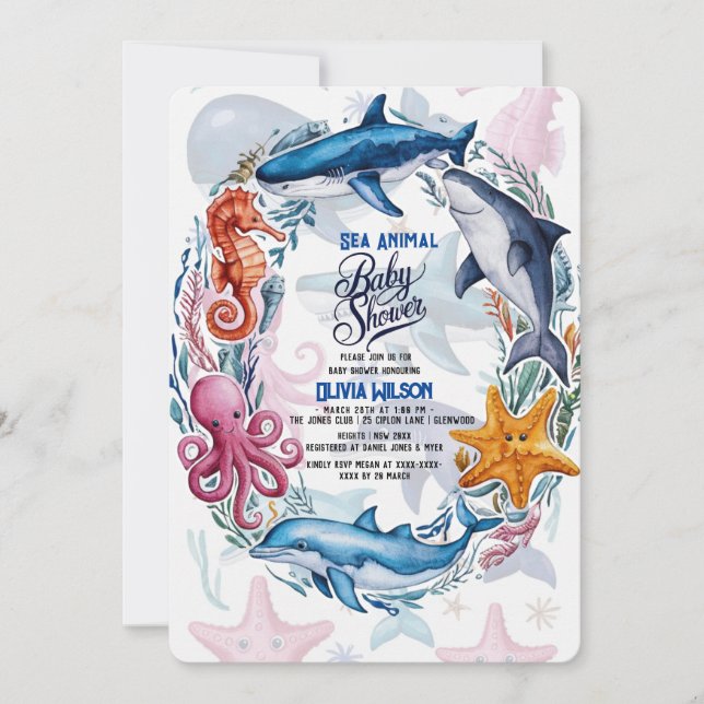 Invitation Moderne et élégant aquarelle baby shower animal ma (Devant)