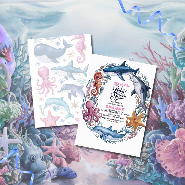 Invitation Moderne et élégant aquarelle baby shower animal ma (Créateur téléchargé)