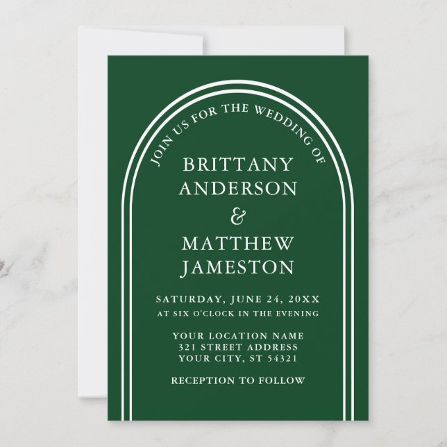 Invitation Moderne et élégant Arch Mariage Green (Devant)