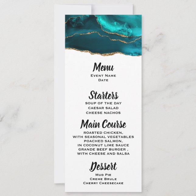 Invitation Moderne et élégant Turquoise Agate & Gold Ribbon M (Devant)