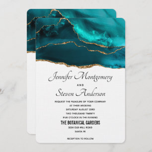 Invitation Moderne et élégant Turquoise Or & Blanc Agate Mari