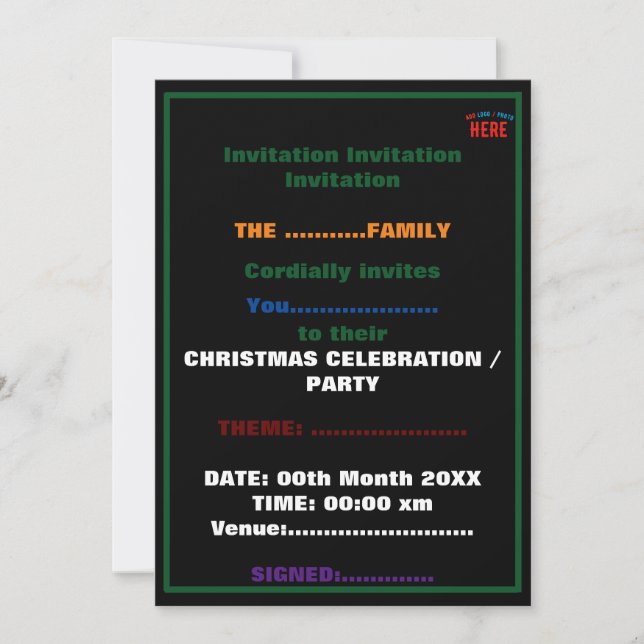 INVITATION MODERNE ET MODERNE PERSONNALISABLE NOIR VÉRIFIÉ (Devant)