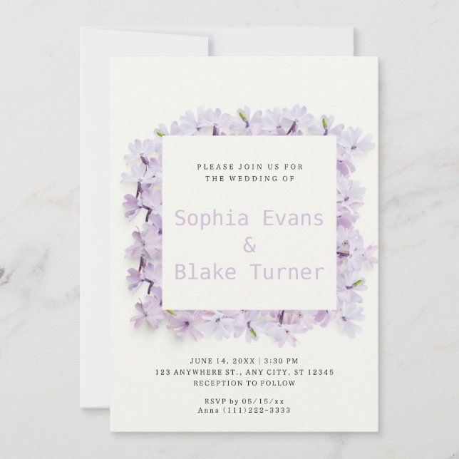 Invitation Moderne et rustique Delicate Mariage Floral violet (Devant)