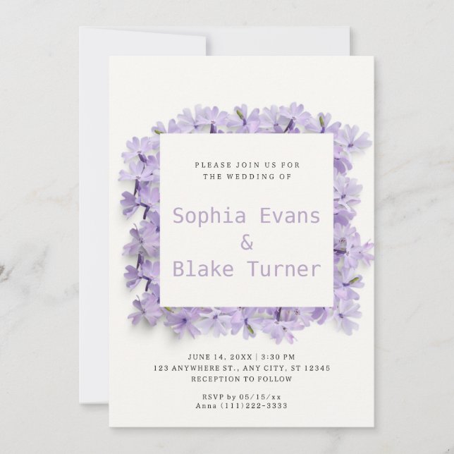 Invitation Moderne et rustique Delicate Mariage Floral violet (Devant)