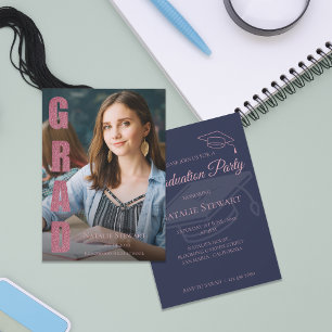 Invitation Moderne Faux Rose Gold GRAD Photo Graduation
