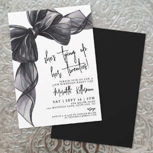 Invitation Moderne Fête d'Anniversaire à Ruban Noir et Blanc