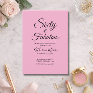 Invitation Moderne fête d'anniversaire rose 60 ans et fabuleu