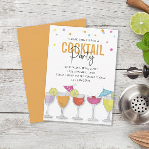 Invitation Moderne Fête de Cocktail Simple Minimaliste Orange