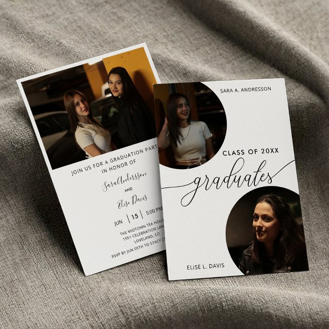 Invitation Moderne fête de graduation à deux personnes - Clas (Modern Two-Person Graduation Party Invitation – Siblings or Friends invitation)