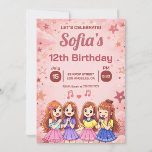 Invitation Moderne Fille Anime Squad Violet Anniversaire