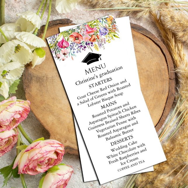 Invitation Moderne Fleur sauvage Printemps Menu Graduation (Modern Wildflower Spring Menu Graduation Invitation #dinnermenu #rusticinvitation #graduate)